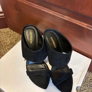 Express Black Suede Open-Toe Heels